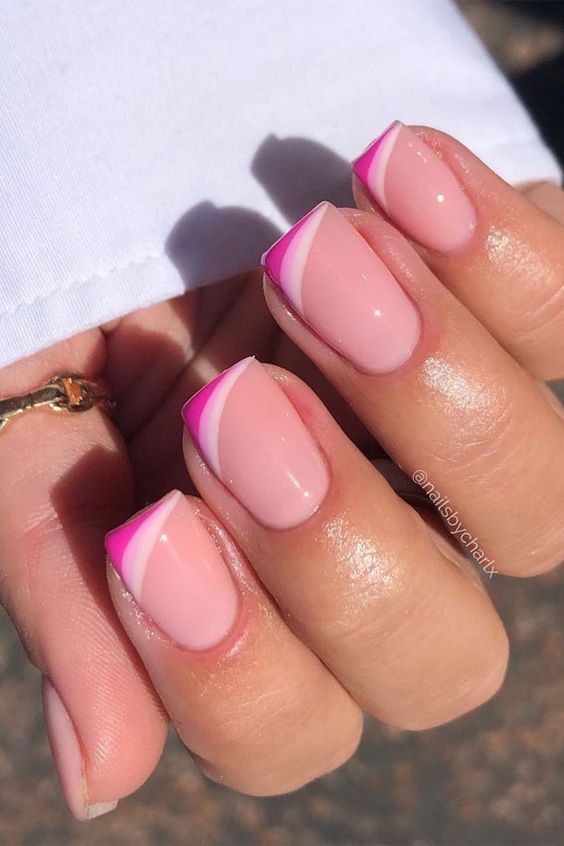 woman's Nail Trends in 2021 with pink tips 