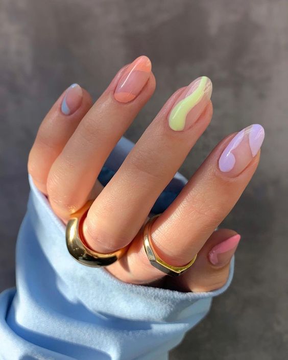 nail polish design with neon and clear nail polish